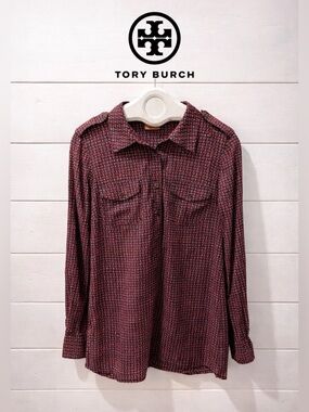 Tory Burch Blouse – Red Geometric Print – Size 10